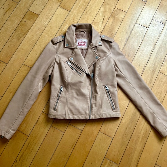 Levi's Strauss Women's Faux Leather‎ Beige Contemporary Motorcycle Jacket XS - Picture 1 of 5